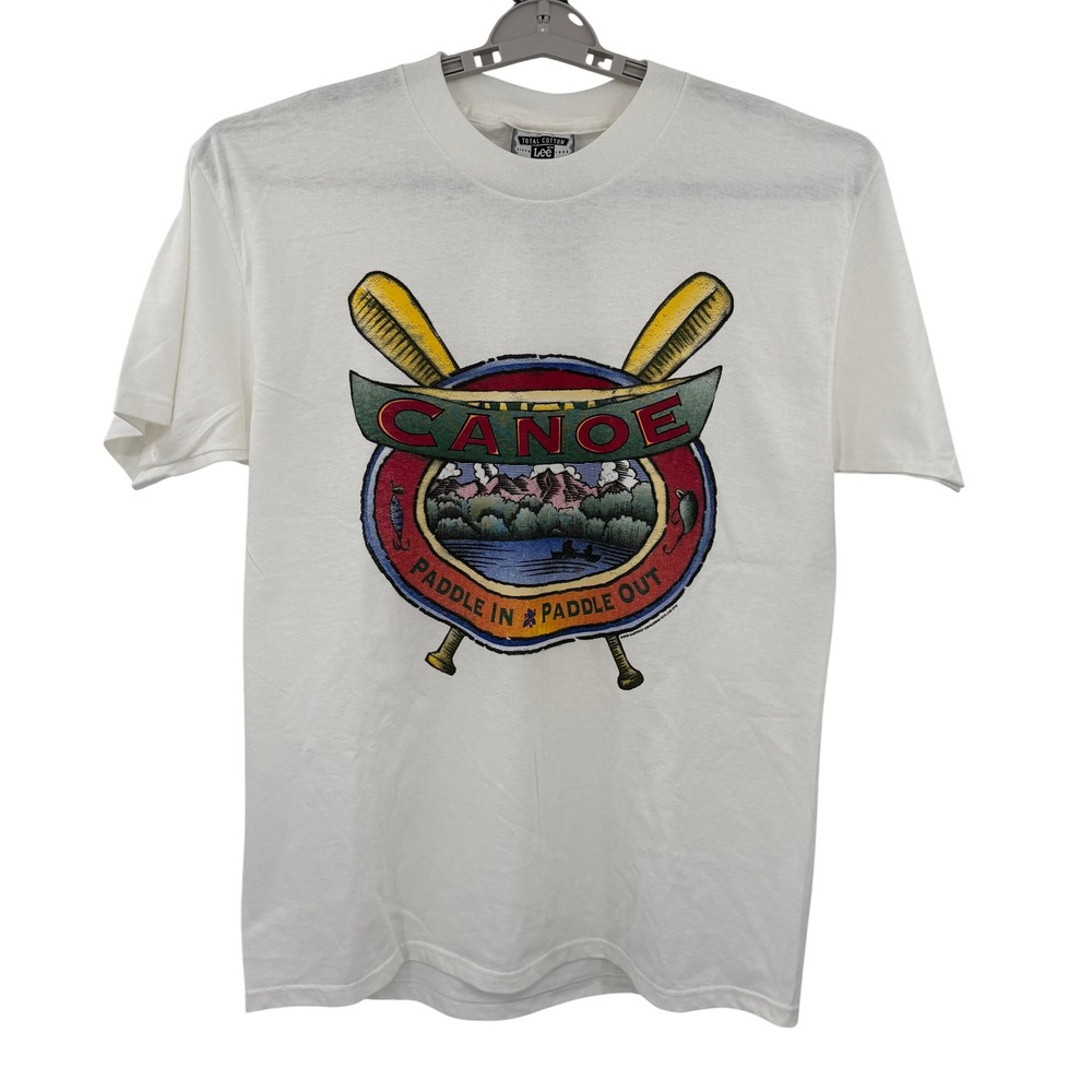 Vintage 1995 Earthly Concerns Canoe T Shirt Lee Total Cotton‎ White USA Large